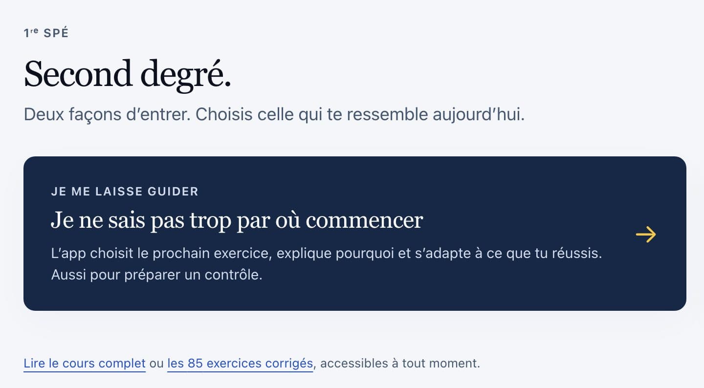 Accueil du chapitre : deux entrées
