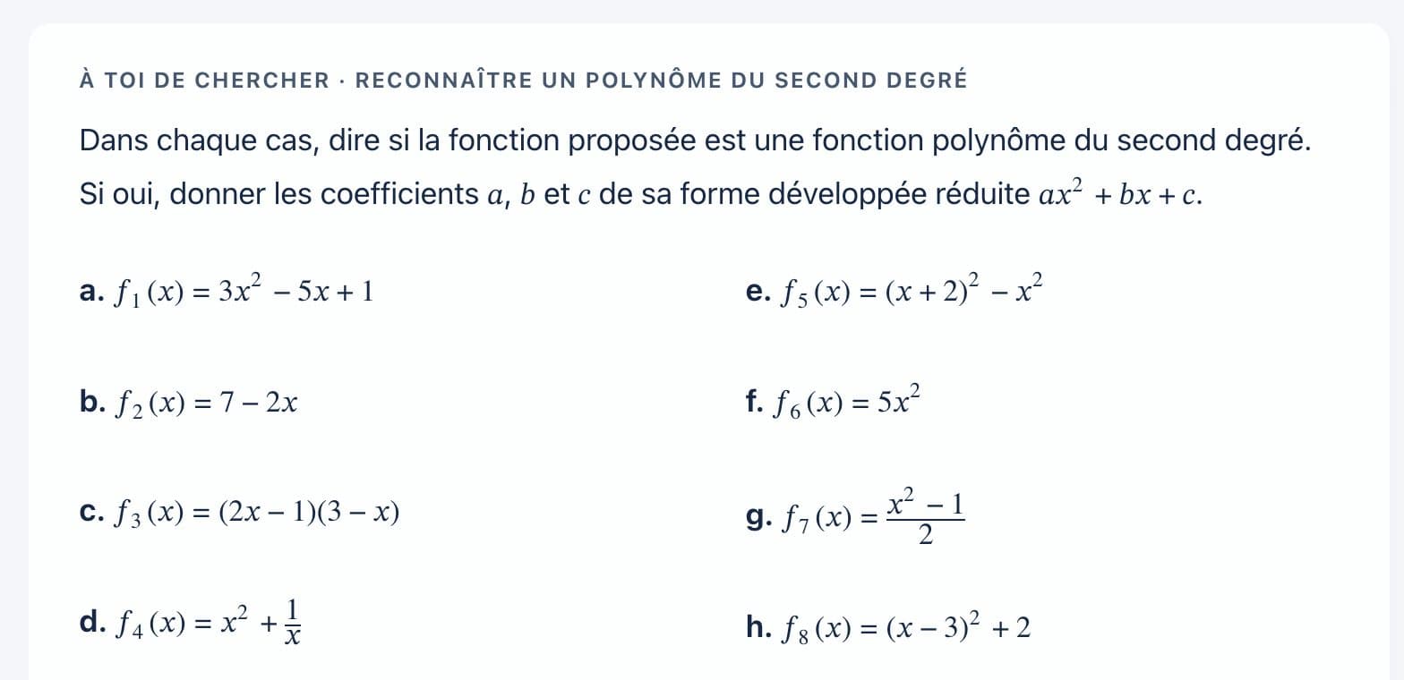 L'exercice à chercher, avec les aides possibles à côté